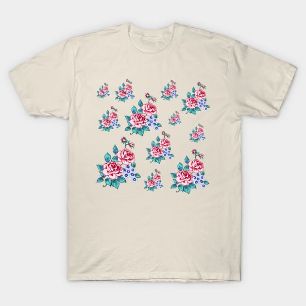 Delicate Rose and Flower Pattern T-Shirt by Art by Deborah Camp